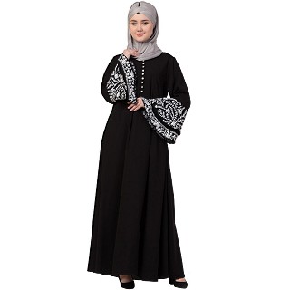 Designer abaya with embroidered sleeves- Black and White